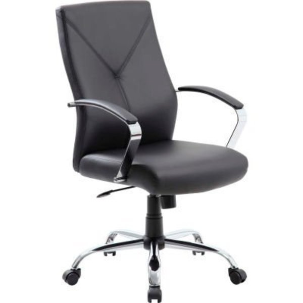 Boss Office Products Boss Executive Chair with Arms - Leather - Mid Back - Black B10101-BK